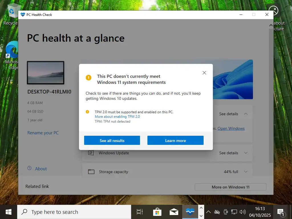 This PC doesn't currently meet Windows 11 system requirements.
