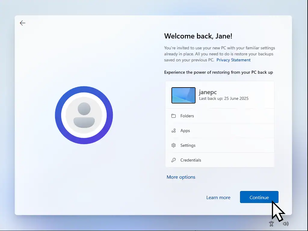 Restore backups during Windows 11 install