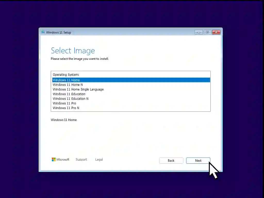 Windows 11 Home edition is selected.