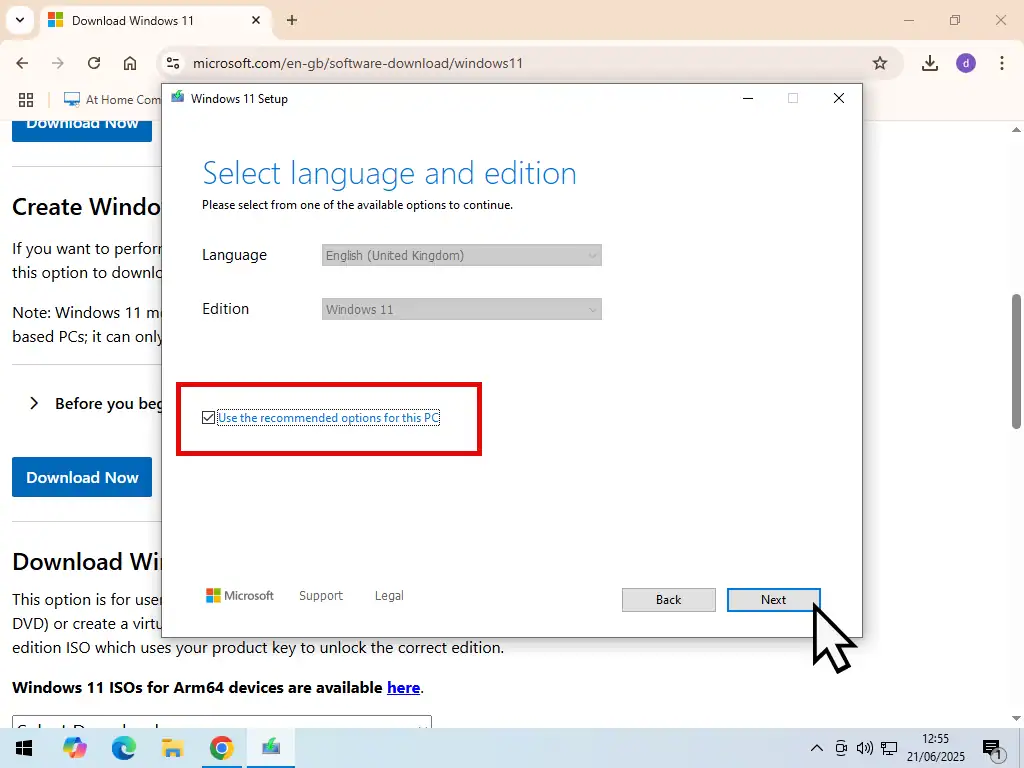 Select the language and edition for Windows 11