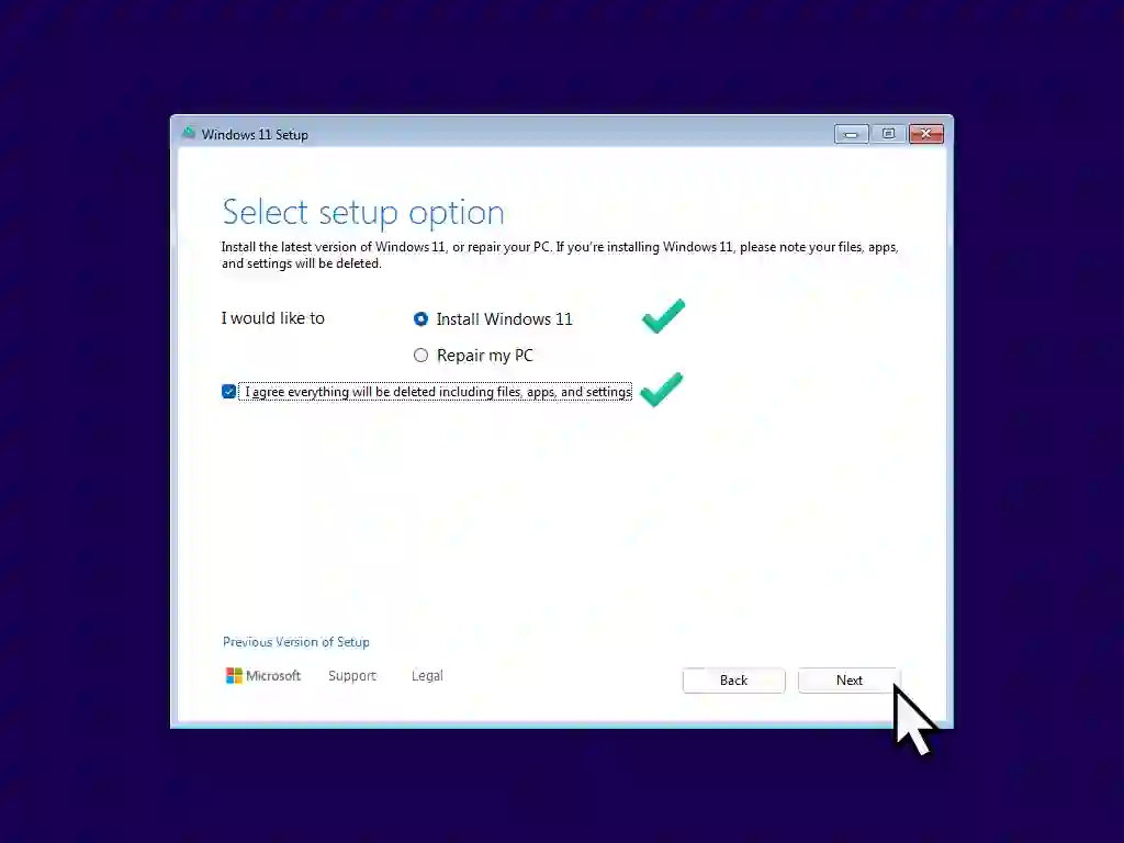 Install Windows 11 is selected.