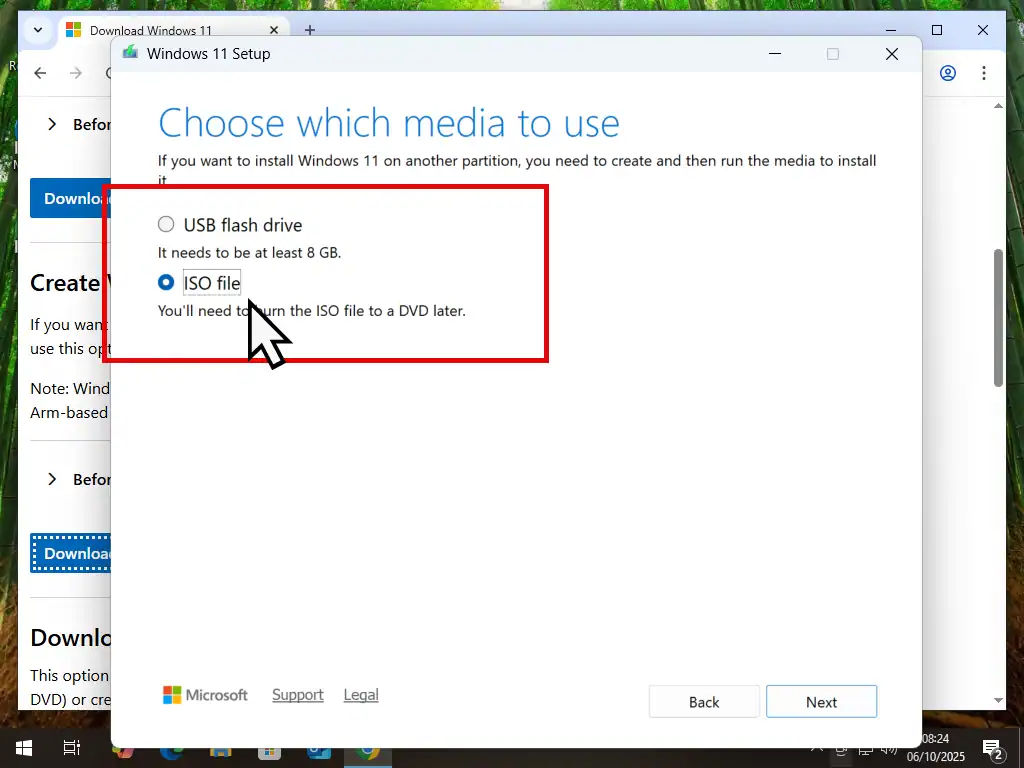 Selecting to download Windows 11 ISO file.