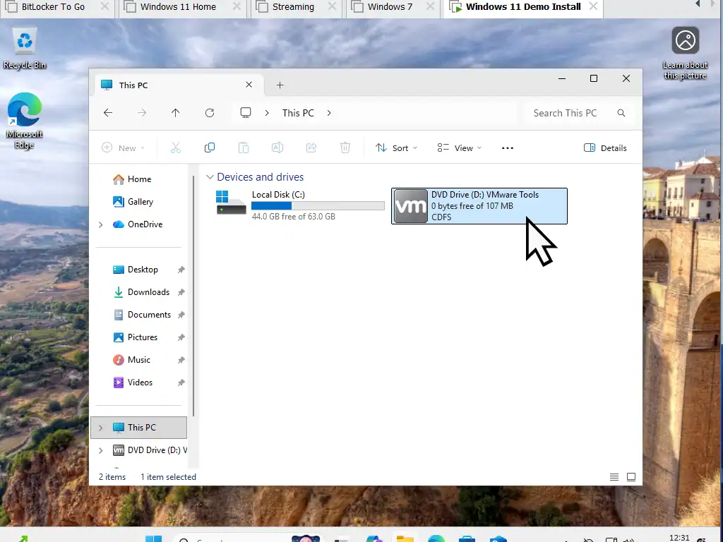 VMware Tools virtual CD DVD VMware Tools virtual CD/DVD drive in "This PC".
