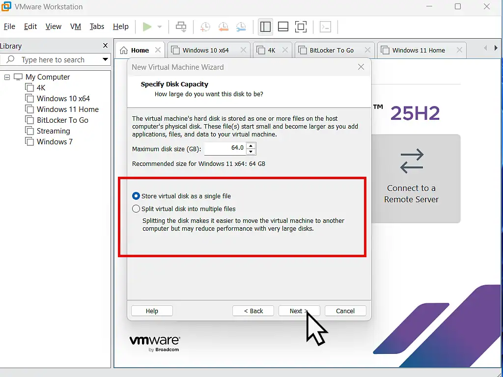 Windows 11 VM disk capacity in VMware Windows 11 VM disk capacity in VMware