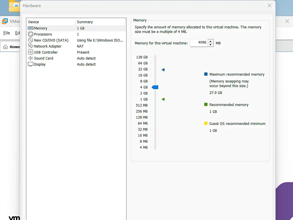Increase RAM for Windows 7 VM Adding extra RAM to the virtual machine in VMware.