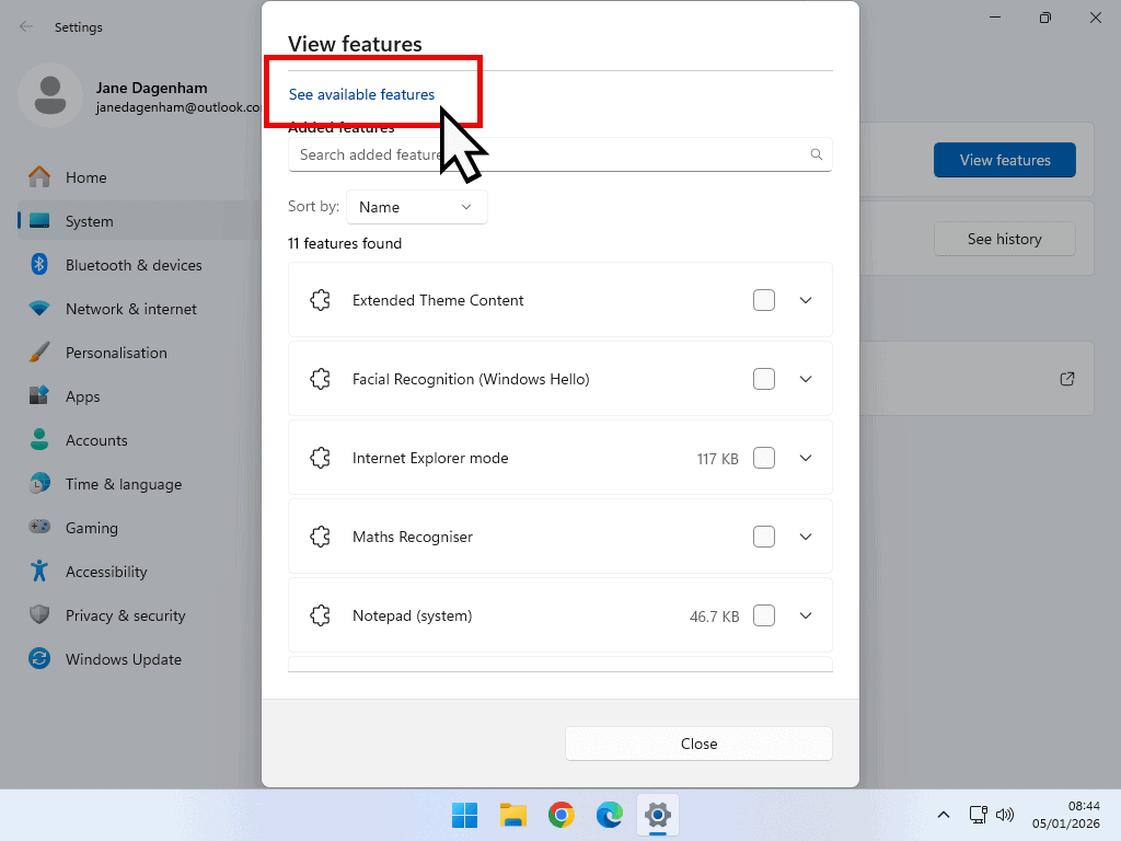 Available Features Available Features link in indicated-Install Fax and Scan.
