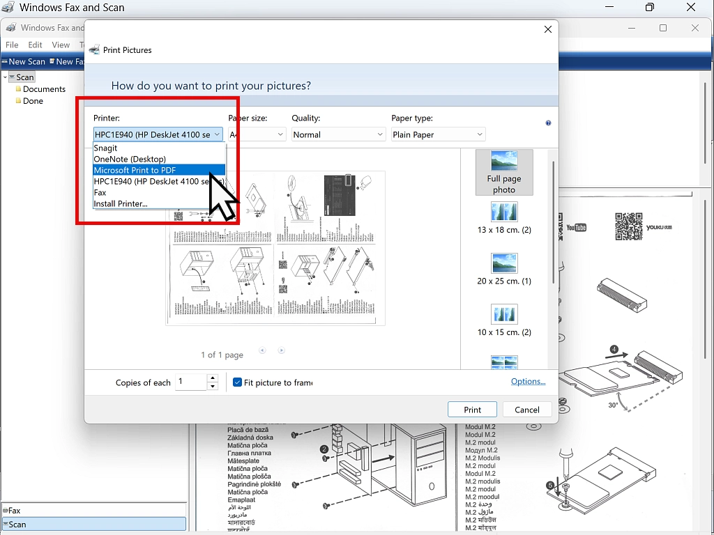 Microsoft Print to PDF Microsoft Print to PDF option in Fax and Scan.