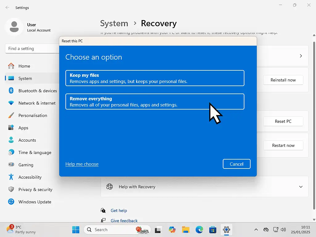 Remove Everything option is being selected when resetting a computer to completely wipe the hard drive.