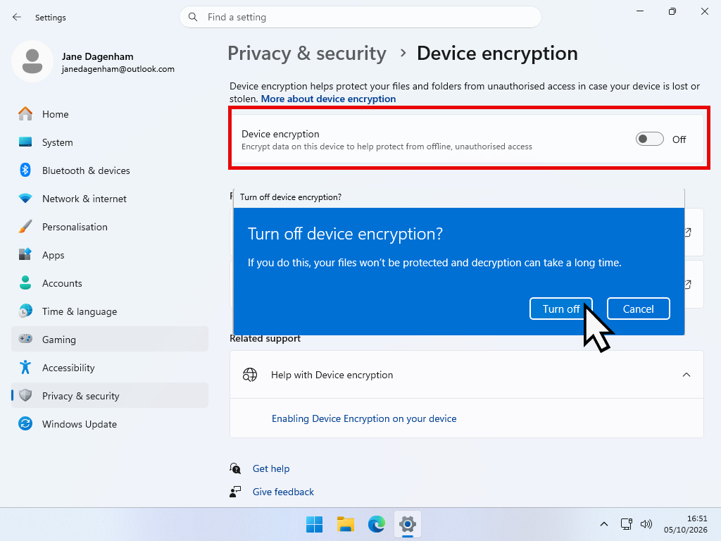 Turning off Device encryption in Windows 11 Settings before copying the drive.