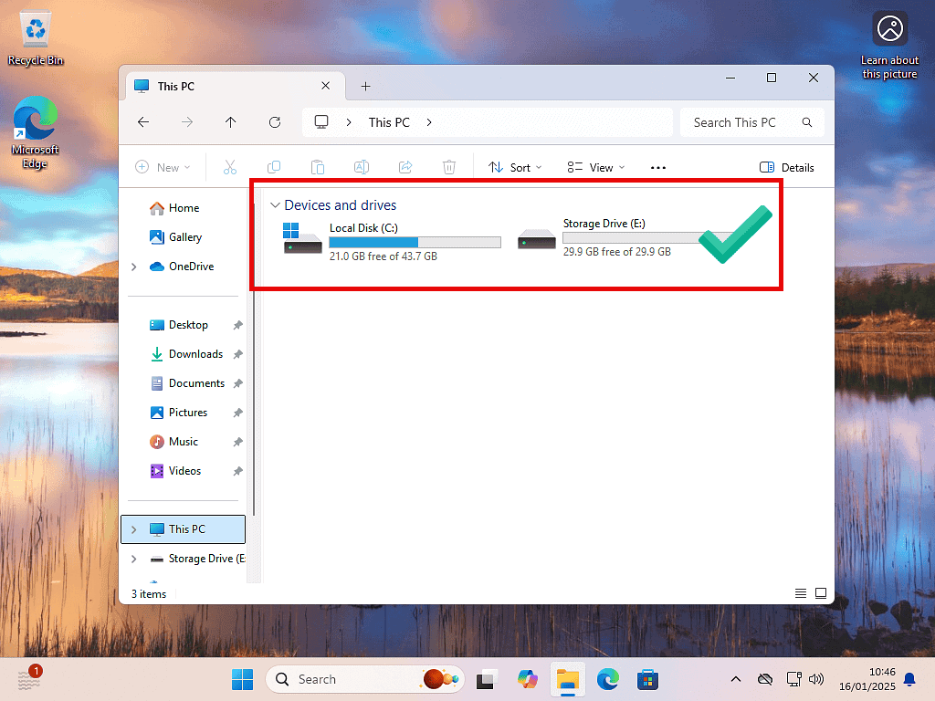 Hard drive showing in File Explorer Hard disk now appears in Windows File Explorer and is ready for use.