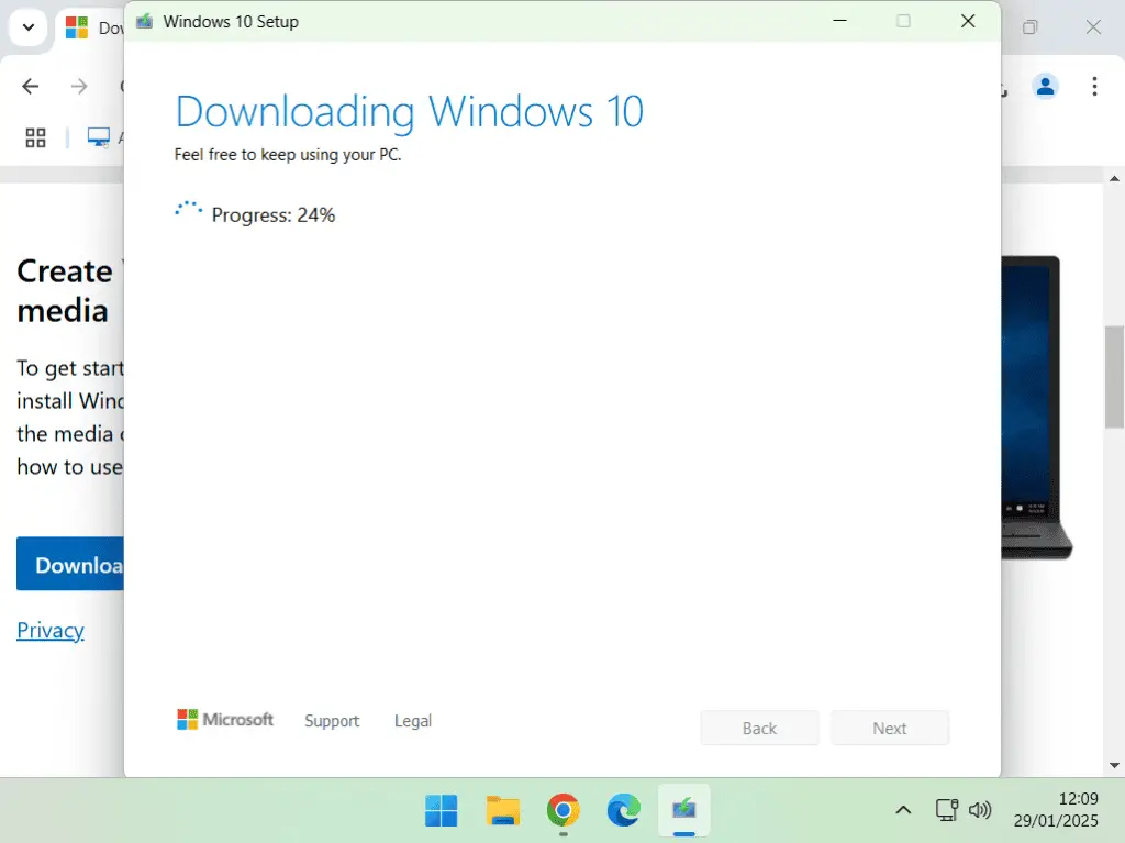 Windows 10 ISO download progress