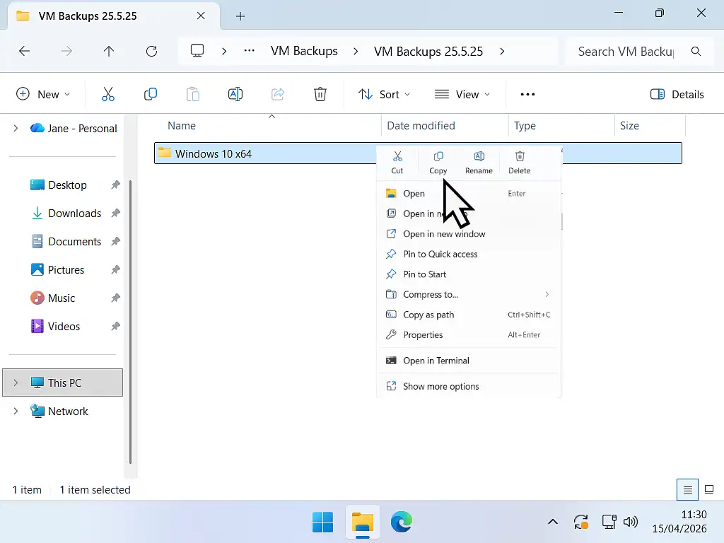 Copy backup folder Restoring a VM from backup in Workstation Pro