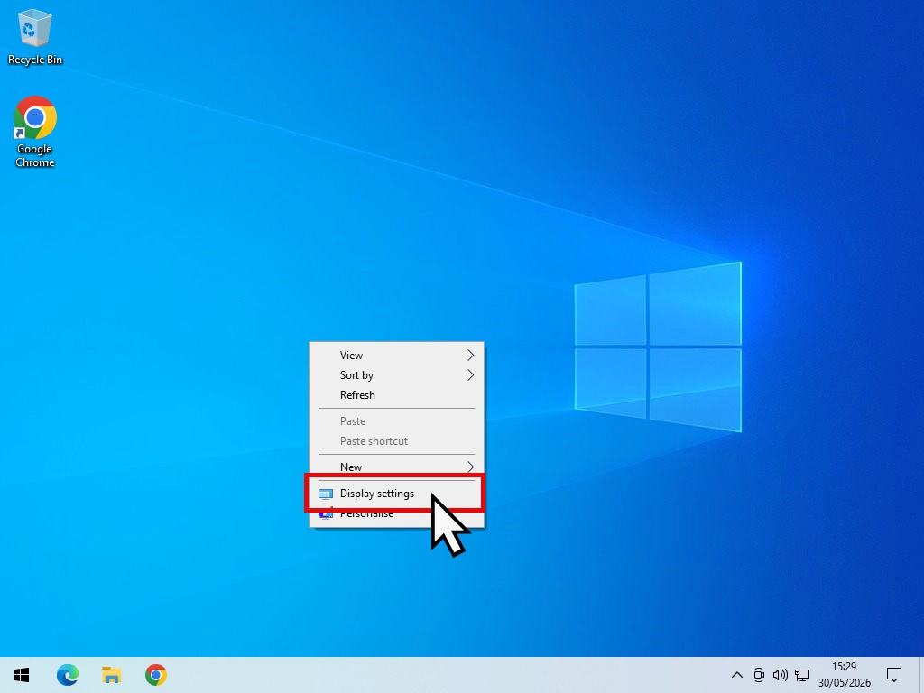 Display Settings-Windows 10 Display Settings indicated on Windows 10 options menu.