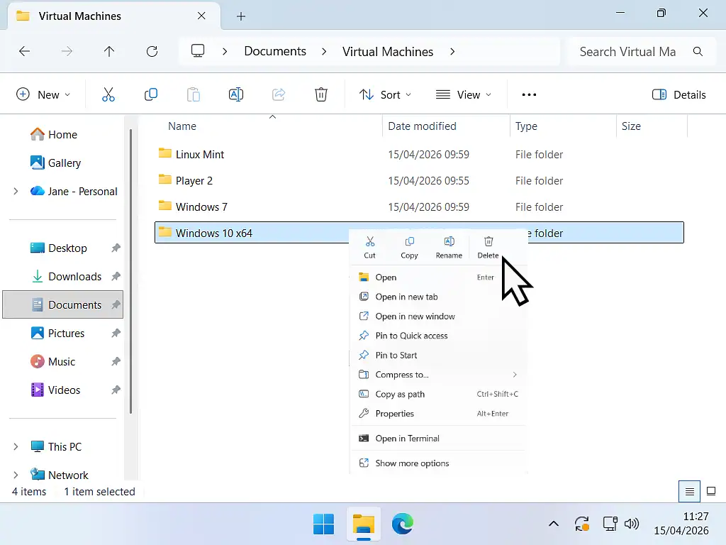 Restoring a VM from backup in Workstation Pro Deleting a VM folder.