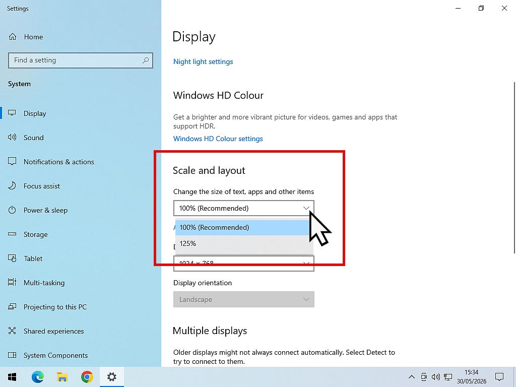 Scale and Layout settings-Windows 10 Changing the Scale and layout in Wndows 10 to make everything look a little larger on screen.
