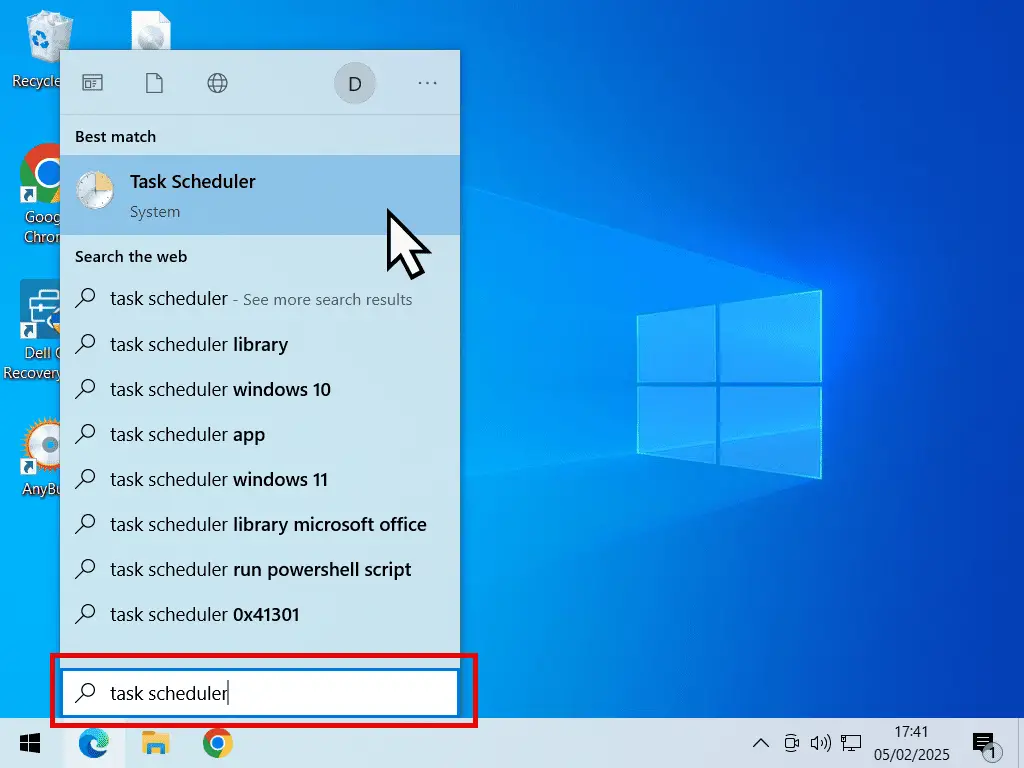 Searching for Task Scheduler in Windows 10