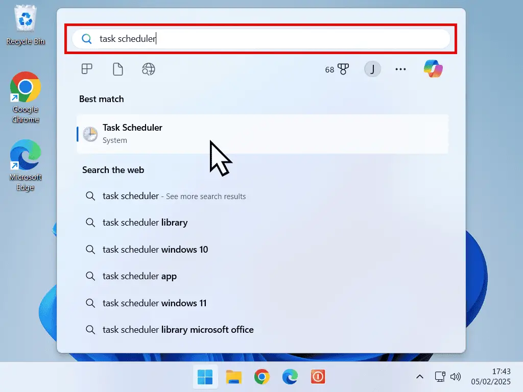 Searching for Task Scheduler in Windows 11