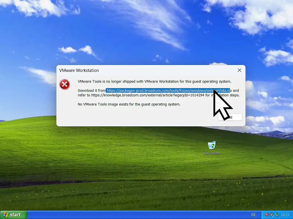 Download VMware tools for xp and vista virtual machines "VMware Tools is no longer shipped with VMware Workstation for for this guest operating system" error message. Selecting the download link for VMware Tools legacy version.