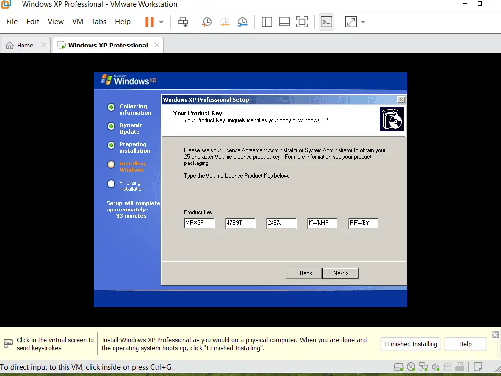 Enter Windows XP product key