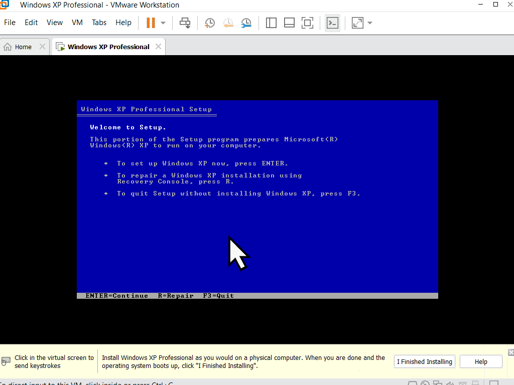 Click on the screen to send inputs to the VM.