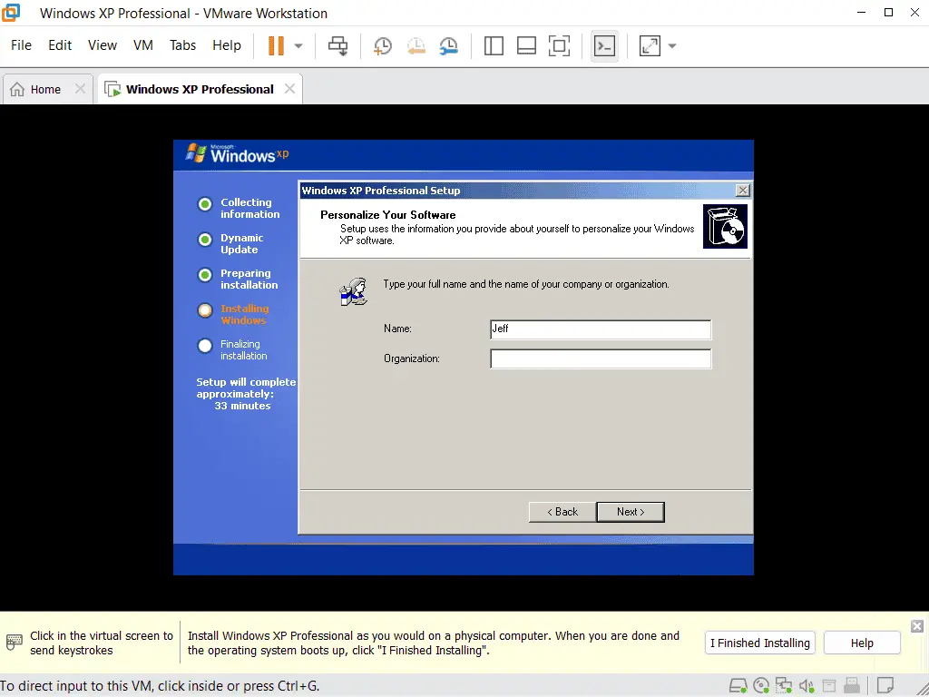 User account name - Windows XP