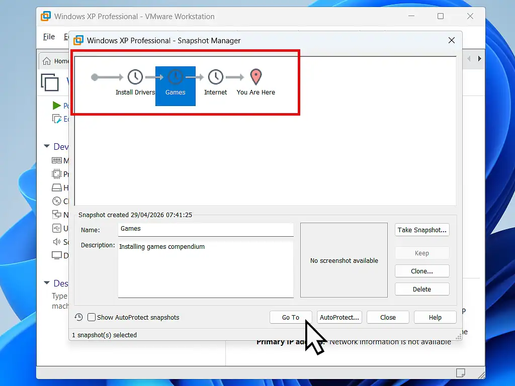 Revert to snapshot-VMware snapshot manager Jumping to a previous snapshot