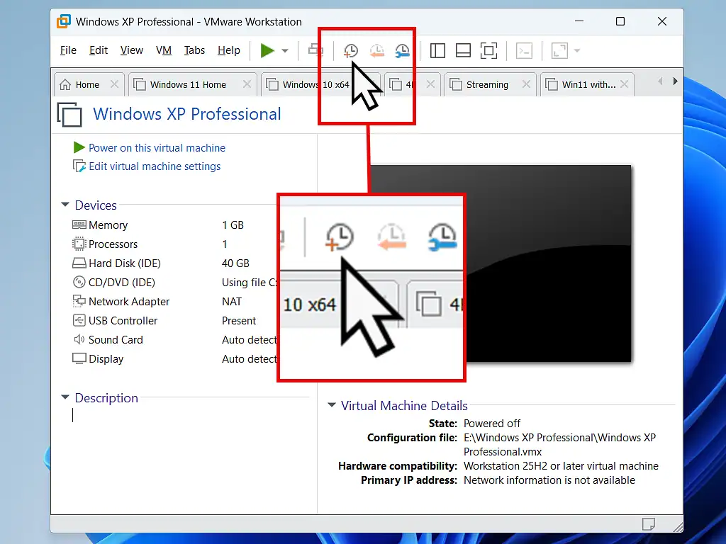 Taking a snapshot in VMware Creating a snapshot of a virtual machine in VMware Workstation Pro.