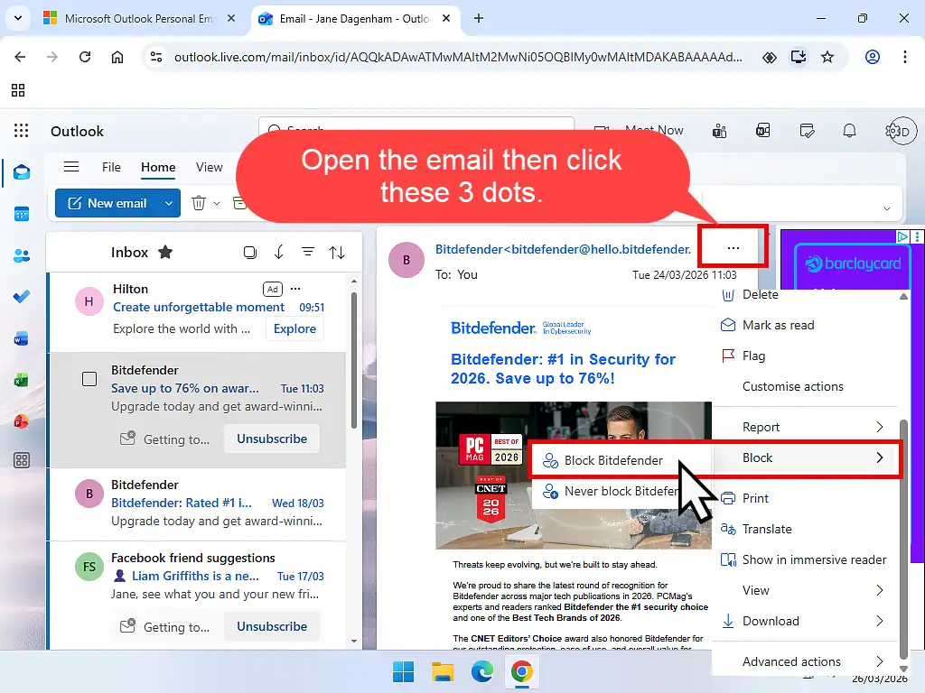 Block emails in Outlook web version Block emails in Outlook web version