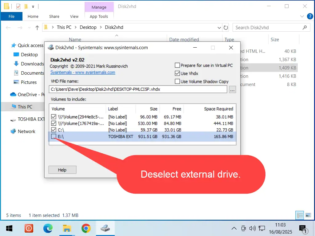 External drive is deselected from image.
