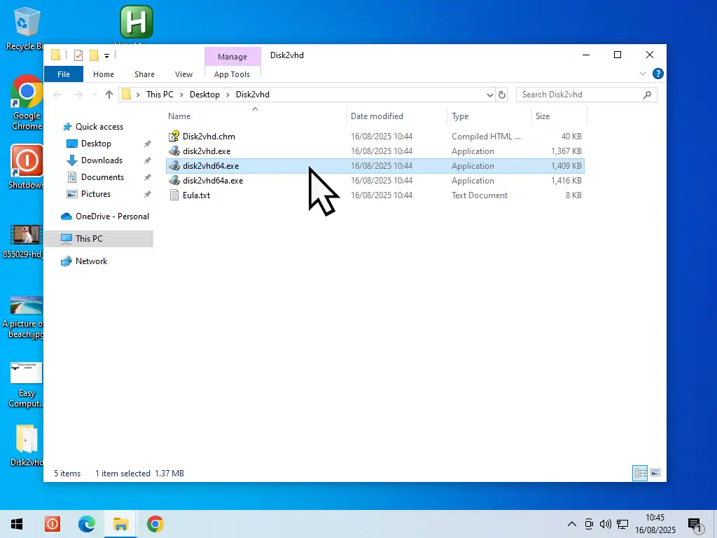 Disk2vhd.exe indicated.