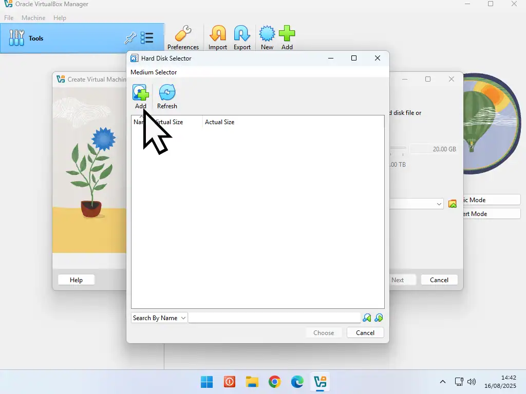 Adding a VHD image to VirtualBox.