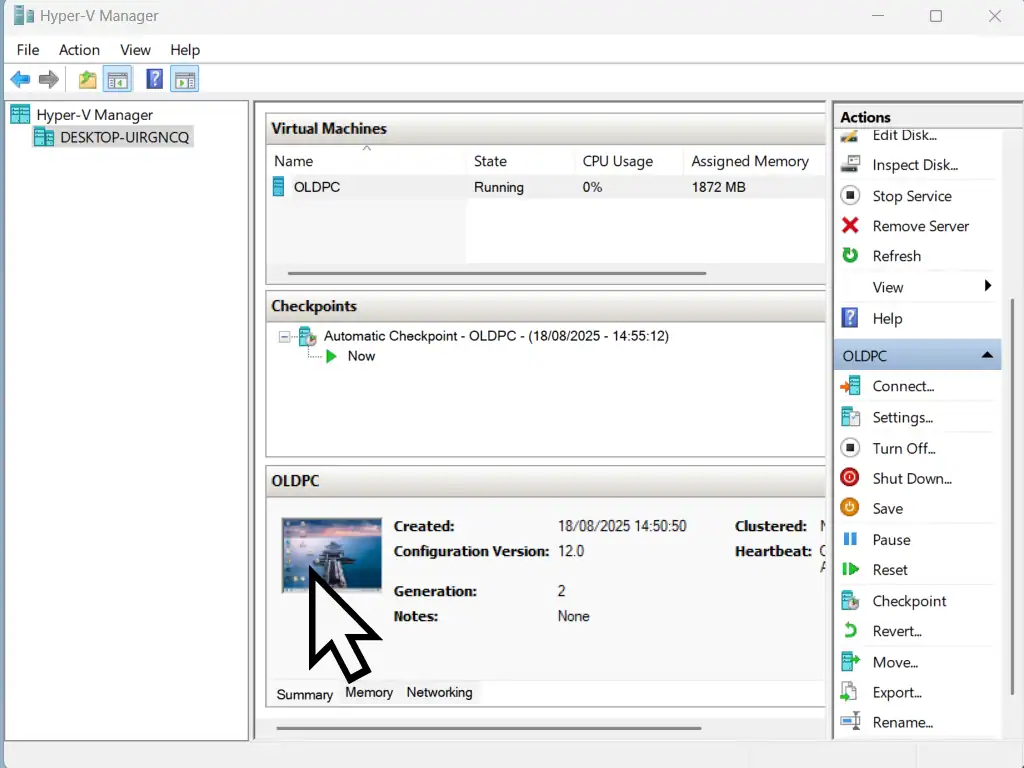 VHDX file successfully imported to Hype v
