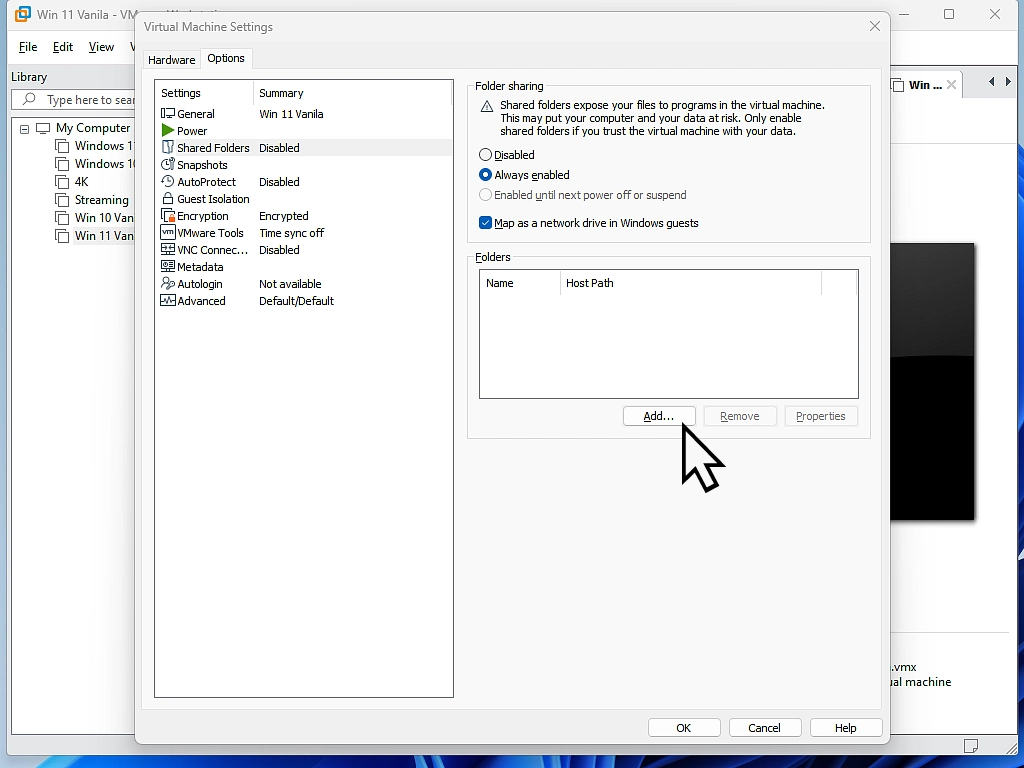 Adding a shared folder to VMware Workstation Vm Adding a shared folder to VMware virtual machine.