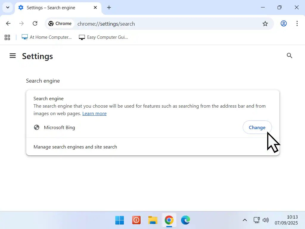 Change button indicated in Chrome.