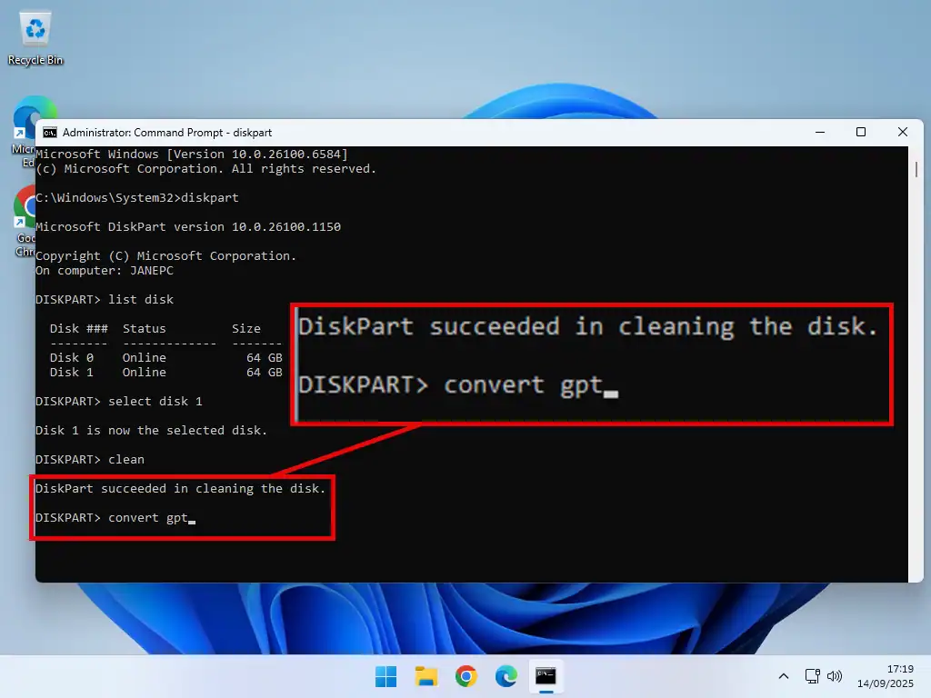 Convert to GPT - Diskpart