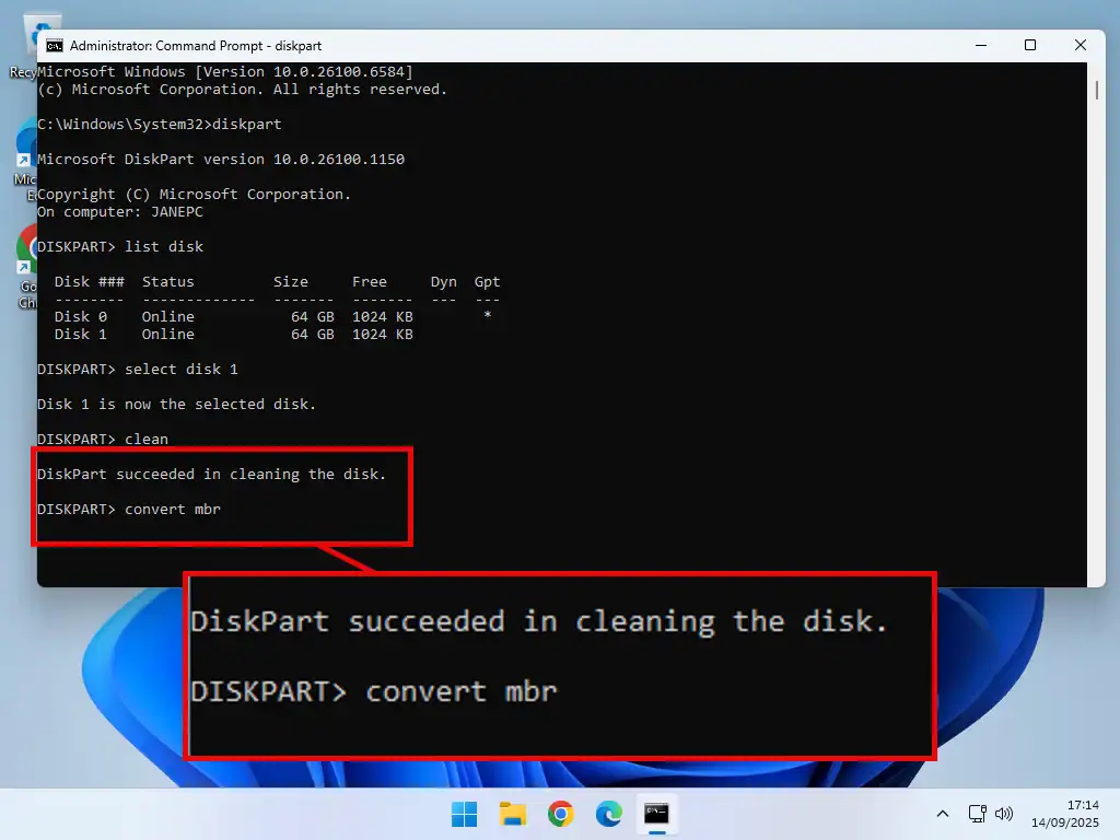 Convert to MBR-Diskpart