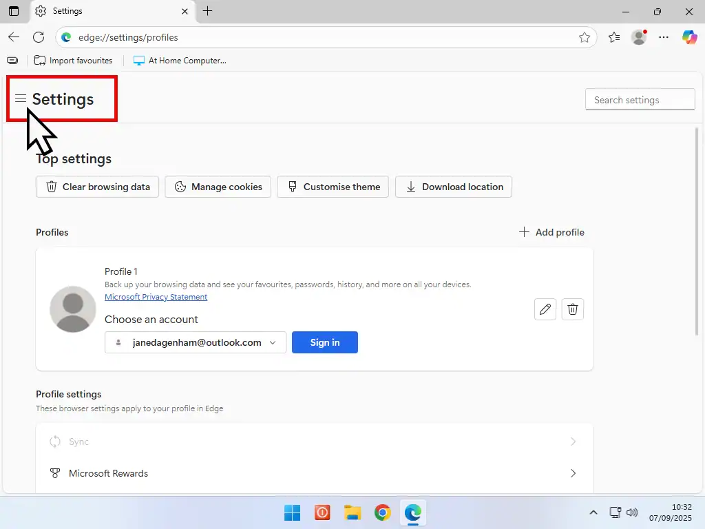 Expand the Settings menu in Edge.
