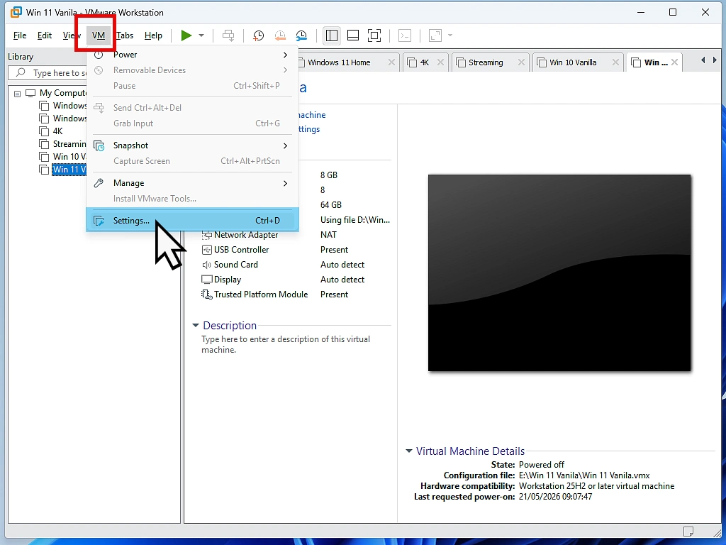 Enable a shared folder in VMware Opening VMware Workstation settings.