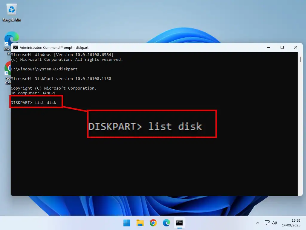 List disk in command prompt.
