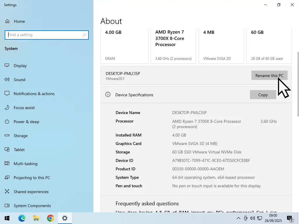 Rename this PC button marked in Windows 10.