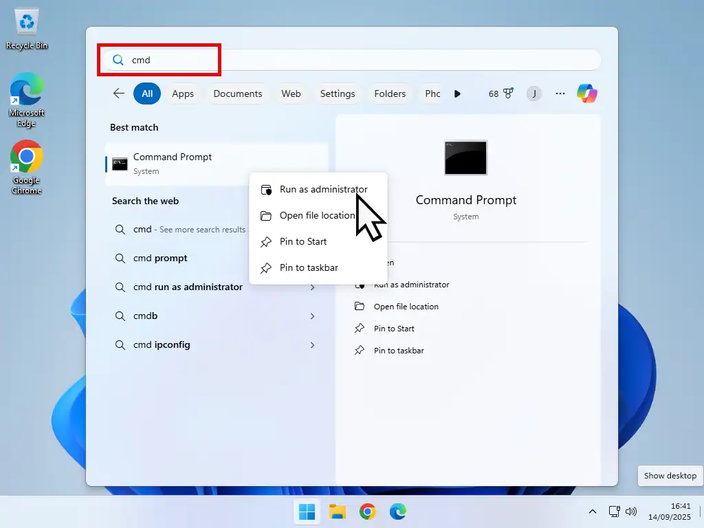 Run Command Prompt as admin-Windows 11