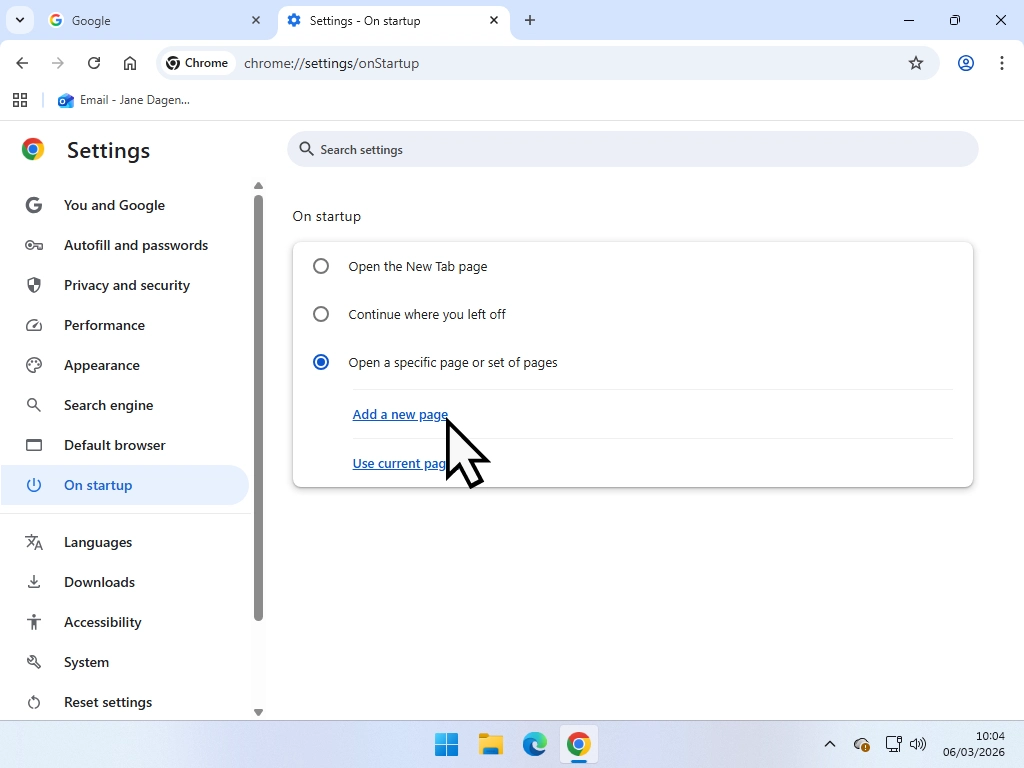 Setting Google home page as the Startup page in Chrome How to make Google the start page for Chrome.