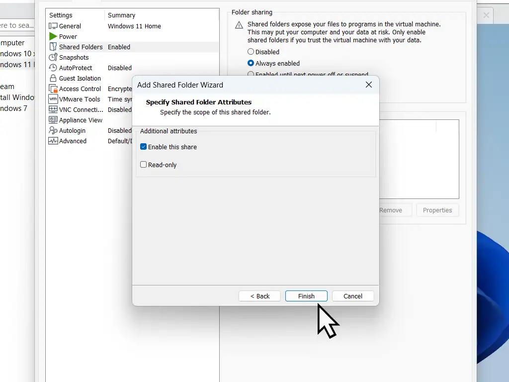 Attributes set to Enable This Share.