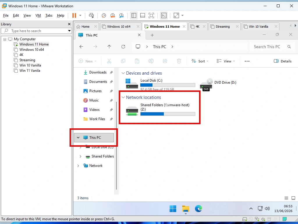 Shared folder in VMware Shared folder location in VMware