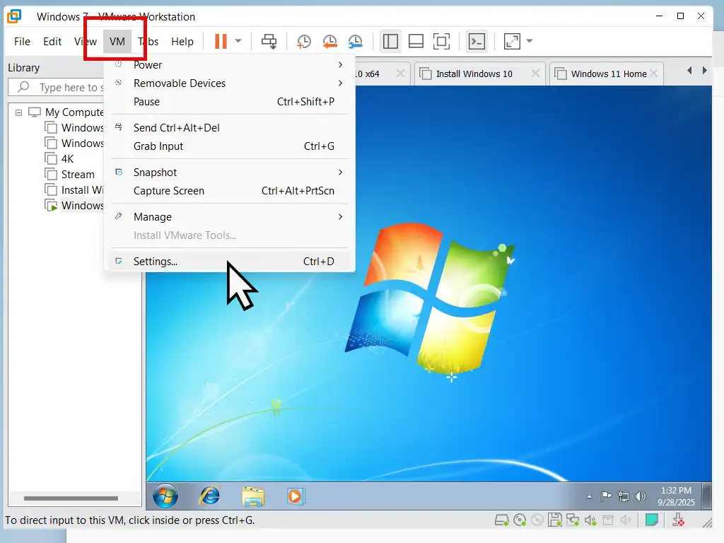 Open VMware Settings.