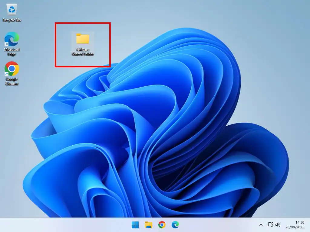 A folder to be shared has been created on the desktop of the host computer.