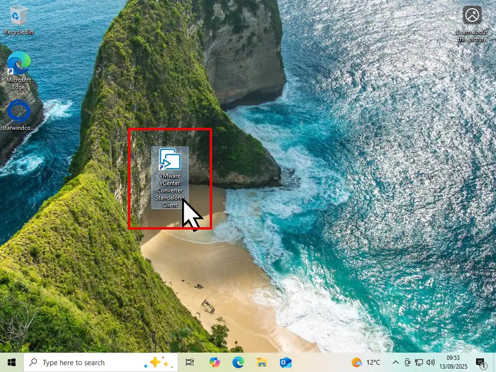 VMware vCenter Converter Standalone icon on desktop.