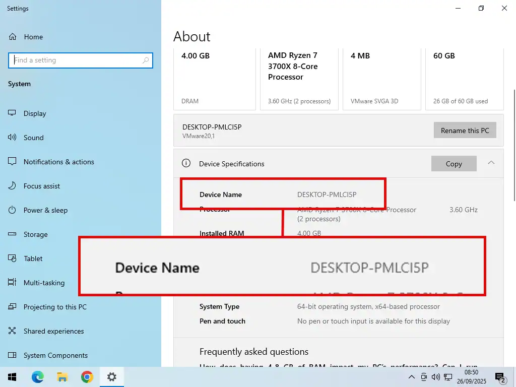 Device name is "DESKTOP-PMLCI5P", which is difficult for people to remember.