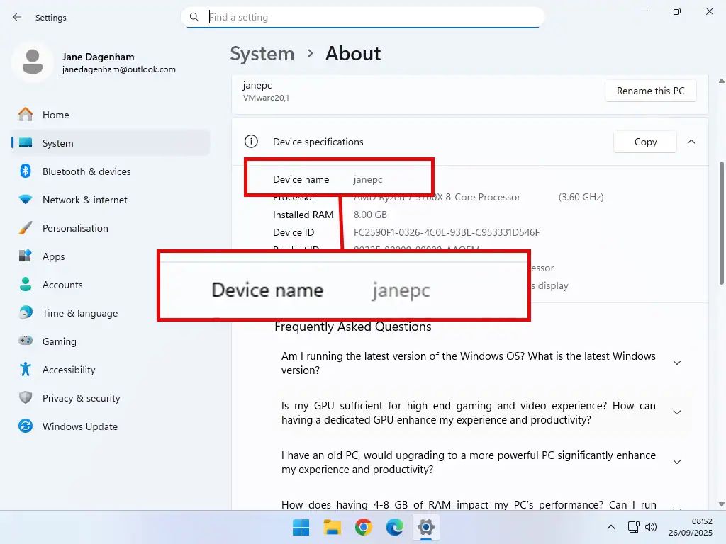 But a Device name like "janepc" is fairly obvious.