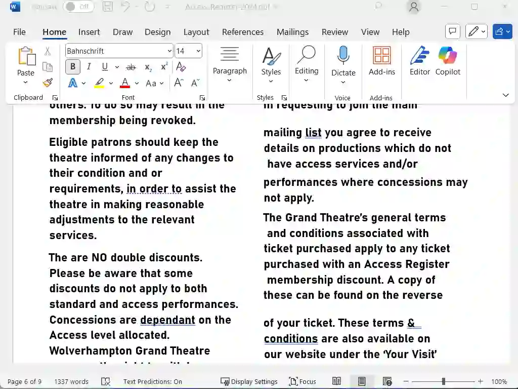 A PDF application form being edited in Word.